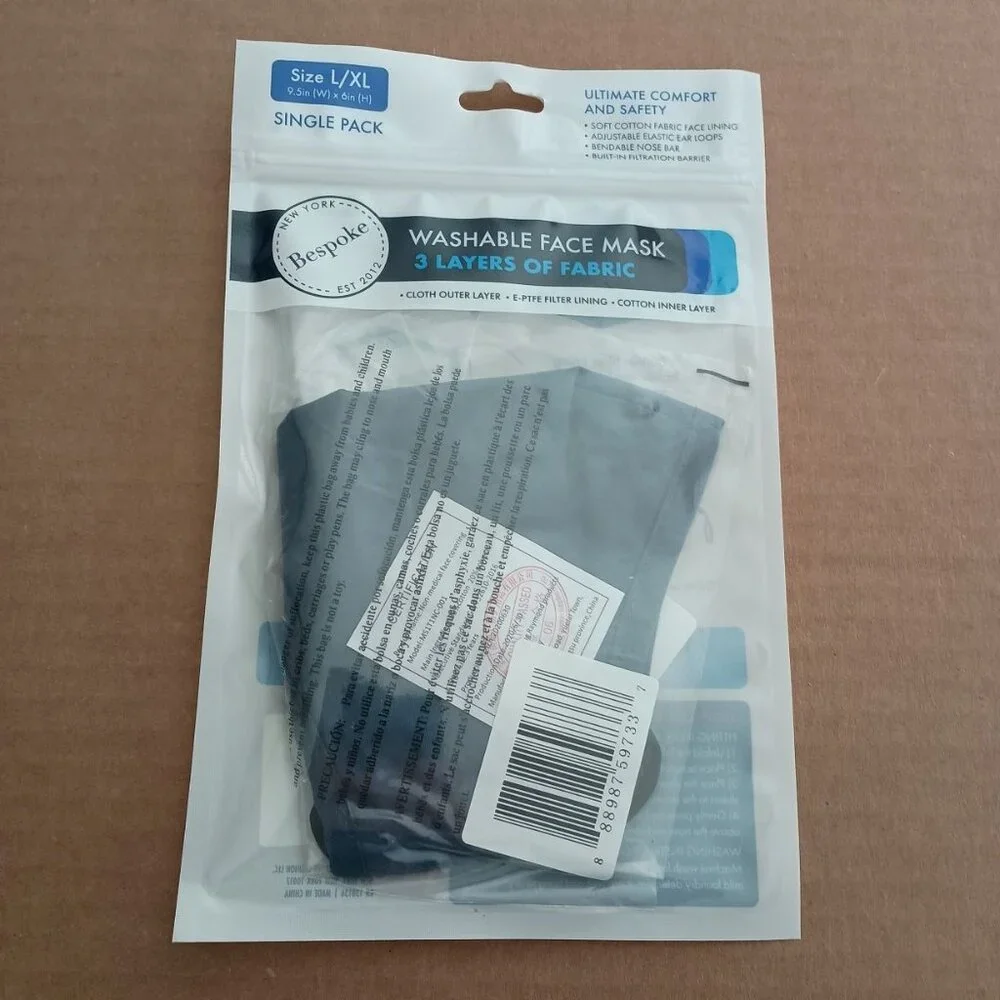 NWT blue washable fabric reusable face mask size L/XL